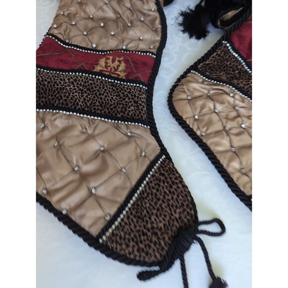 Vtg Christmas Stockings Villa Bacci Set Two Black Gold Stockings Rhinestone LG - Picture 5 of 10